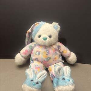 Vintage Interpur Bedtime Bear Wearing Pajamas and Bunny Slippers Plush - 14 Inch